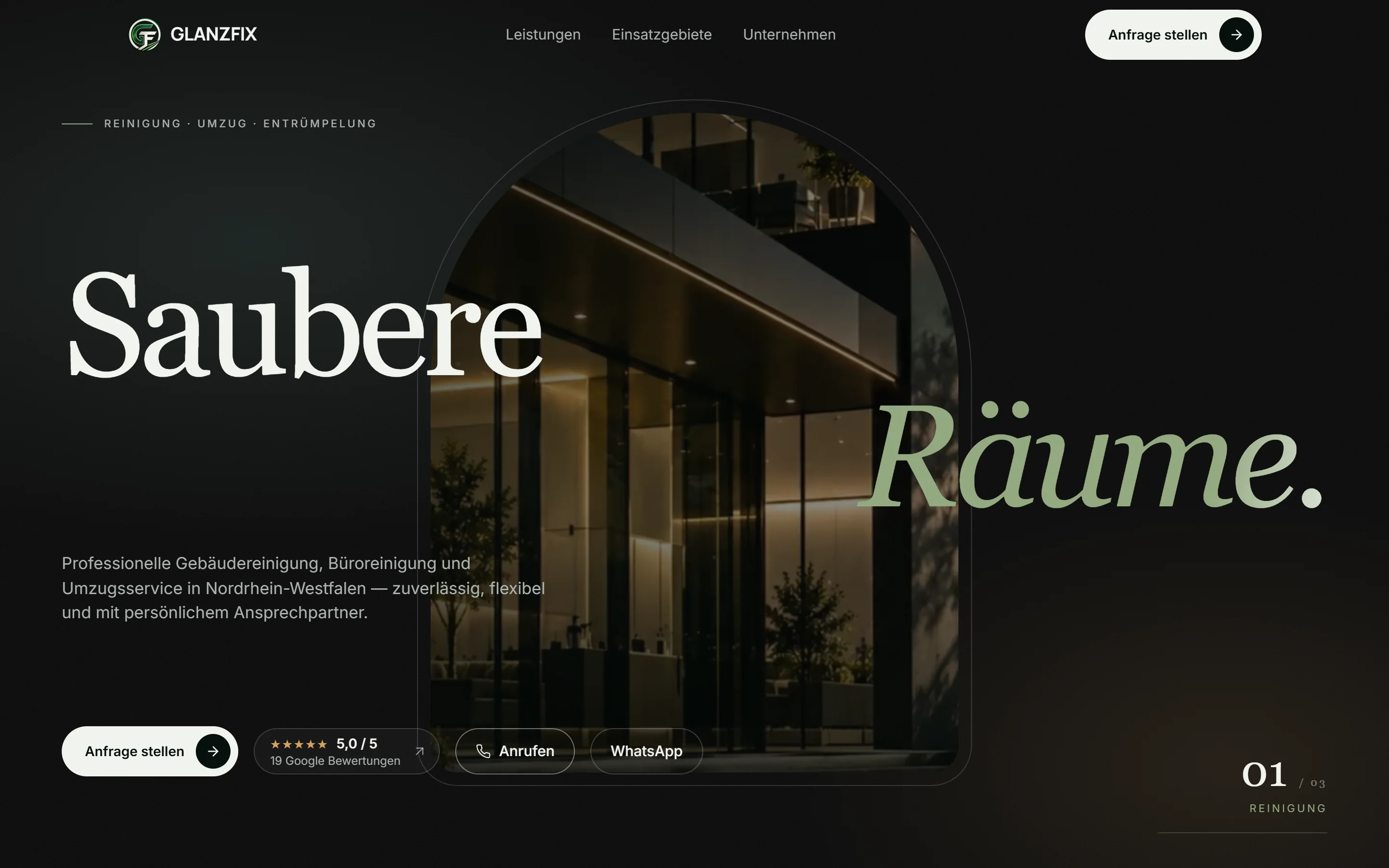 Home page of the website glanzfix-reinigung.de